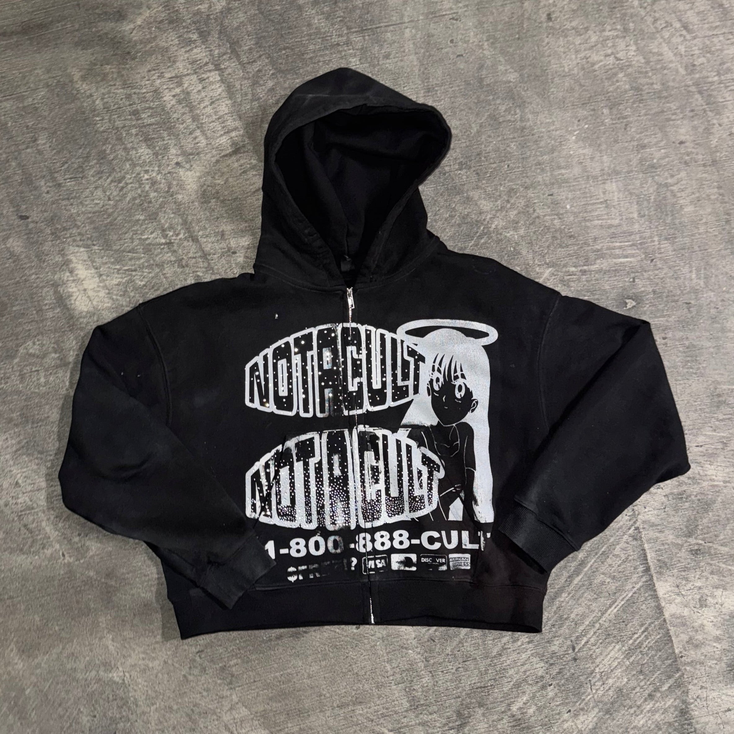 1-800 CULT CROPPED FULL ZIP HOODIE
